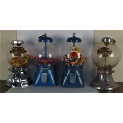 Lot of 4 Round Globed Gumball Vendors