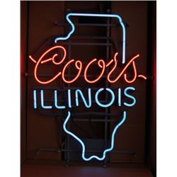 Neon Sign:  "Coors"   Map, Shape of Ill