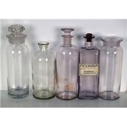 Lot of 5 Apothecary Bottles / Jars  2 w