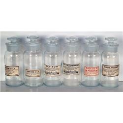 Lot of 6 Apothecary Bottles w lids
