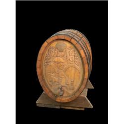 Large Oak Wine Cask w/ fancy Carving & 