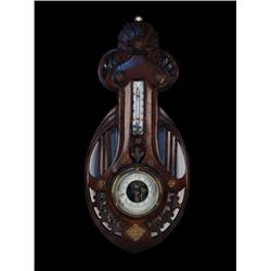 Victorian Wooden Wall Barometer / Therm