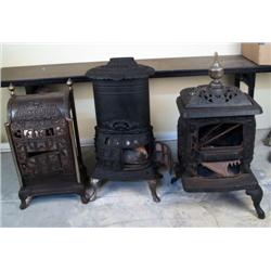 1 Lot of 3 early Parlor Stoves