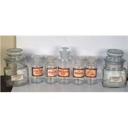 Lot of 7 Pharmacy Jars  4 sm  1 lg  2 s