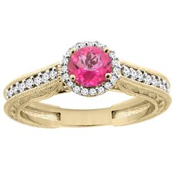 1.24 CTW Pink Topaz & Diamond Ring 14K Yellow Gold - REF-57Y4V