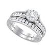 Image 1 : Round Diamond Bridal Wedding Ring Band Set 1 Cttw 14kt White Gold - REF-96Y9N