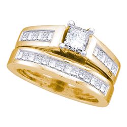 Princess Diamond Bridal Wedding Ring Band Set 1-1/2 Cttw 14kt Yellow Gold - REF-170M5H