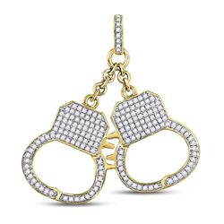 Mens Round Diamond Handcuff Charm Pendant 1-1/4 Cttw 10kt Yellow Gold - REF-49X9A