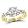 Image 1 : Princess Diamond Bridal Wedding Ring Band Set 1/3 Cttw 14kt Yellow Gold - REF-41R9X