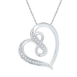 Womens Round Diamond Heart Infinity Pendant 1/20 Cttw 10kt White Gold - REF-8K5Y