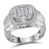 Image 1 : Mens Round Diamond Square Ribbed Cluster Ring 3/4 Cttw 10kt White Gold - REF-64M5H