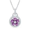 Image 1 : Womens Lab-Created Amethyst Flower Circle Pendant 1-1/2 Cttw 10kt White Gold - REF-17W5K