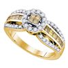 Image 1 : Womens Princess Yellow Color Enhanced Diamond Cluster Ring 3/4 Cttw 14kt Yellow Gold - REF-46Y9N