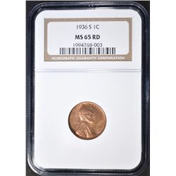 1936-S LINCOLN CENT, NGC MS-65 RED