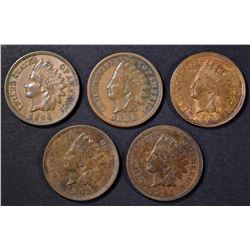 1888, 90, 97, 1905 XF & 1901 BU RB INDIAN CENTS