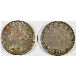 1900 AU & 1901 XF/AU LIBERTY NICKELS