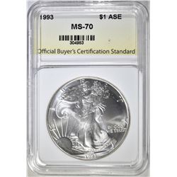 1993 AMERICAN SILVER EAGLE, OBCS PERFECT GEM BU