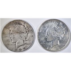 1923-D AU & 34-S VG PEACE DOLLARS