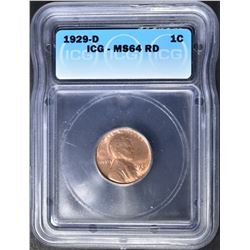 1929-D LINCOLN CENT  ICG MS-64 RD