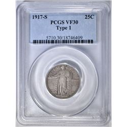 1917-S TYPE 1 STANDING LIBERTY QUARTER PCGS F-30