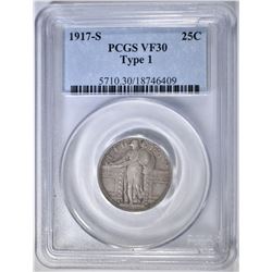 1917-S TYPE 1 STANDING LIBERTY QUARTER  PCGS F-30