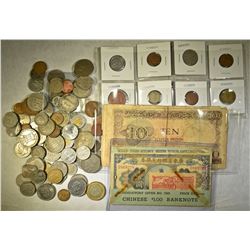 MIXED FOREIGN COINS & CURRENCY