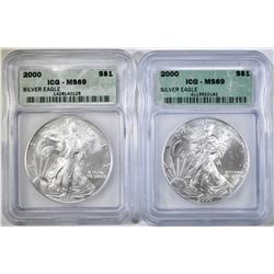 2-2000 AMERICAN SILVER EAGLES ICG MS-69