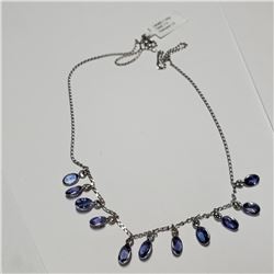 14K WHITE GOLD BLUE SAPPHIRE & DIAMOND NECKLACE