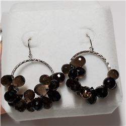 14K WHITE GOLD SMOKEY QUARTZ EARRINGS