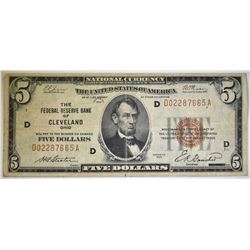 1929 $5 NATIONAL CURRENCY FRB OF CLEVELAND