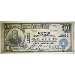 1902 $10 NATIONAL CURRENCY GRACE N.Y. #12553 VF