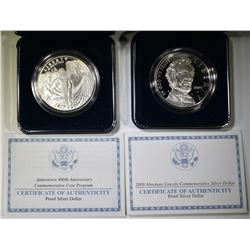 2-MODERN PROOF COMMEM SILVER DOLLARS