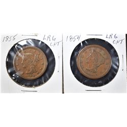 1854 XF & 1855 F LARGE CENTS