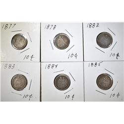 LOT OF 6 SEATED DIMES: