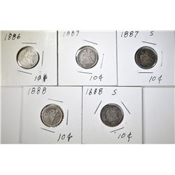 LOT OF 5 SEATED DIMES: