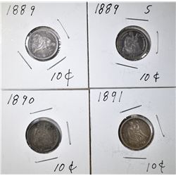 LOT OF 4 SEATED DIMES: