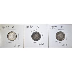 LOT OF 3 SEATED DIMES: