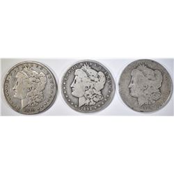 3- CIRC MORGAN DOLLARS, 1879, 1886-O, & 1892-O