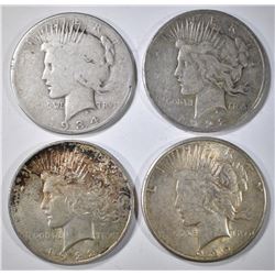 4- CIRC PEACE DOLLARS: 1922-P, D, & S AND 1934