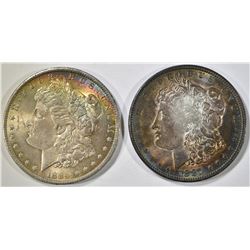 1884-O & 1887 MORGAN DOLLARS, AU BOTH TONED