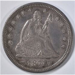 1874 ARROWS SEATED LIBERTY QUARTER CH AU