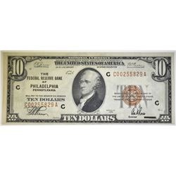 1929 $10 FEDERAL RESERVE BANK OF PHILLADELPHIA