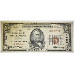 1929 $50 FIRST NATIONAL BANK OF CHATTANOOGA