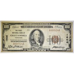 1929 $100 FIRST NATIONAL BANK OF CHATTANOOGA