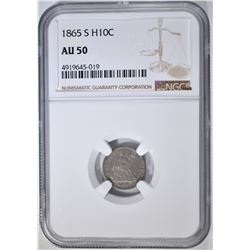 1865-S SEATED LIBERTY HALF DIME NGC AU-50