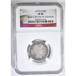 1915-S BARBER QUARTER NGC VF-20