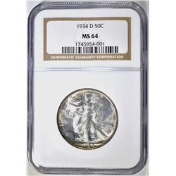 1934-D WALKING LIBERTY HALF NGC MS-64