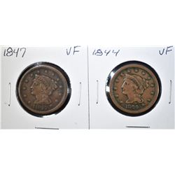 1844 & 47 LARGE CENTS VF