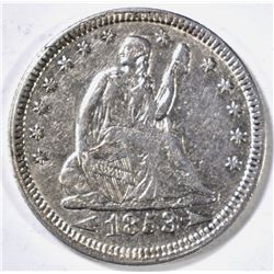 1853 ARROWS & RAYS SEATED QUARTER AU