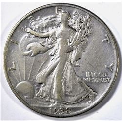 1938-D WALKING LIBERTY HALF DOLLAR, VF